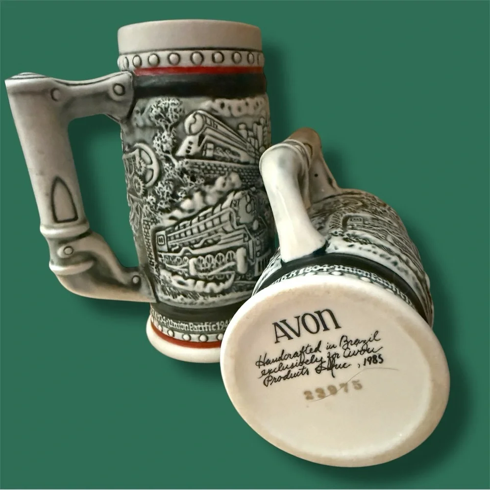 Vintage Train Themed Ceramic Beer Steins - Black and White - Picture 3 of 8